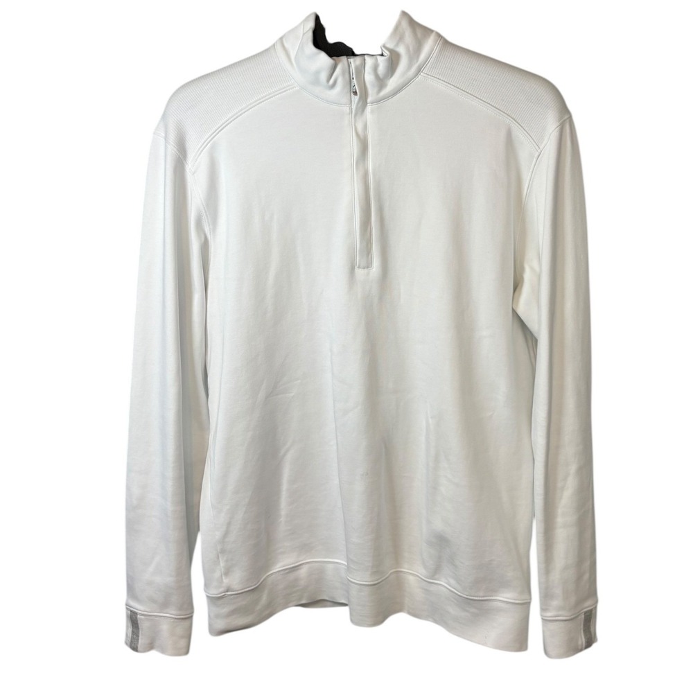 Bobby Jones Signature Collection Mens White 1/4 Zip Cotton Pullover BJ480402 M